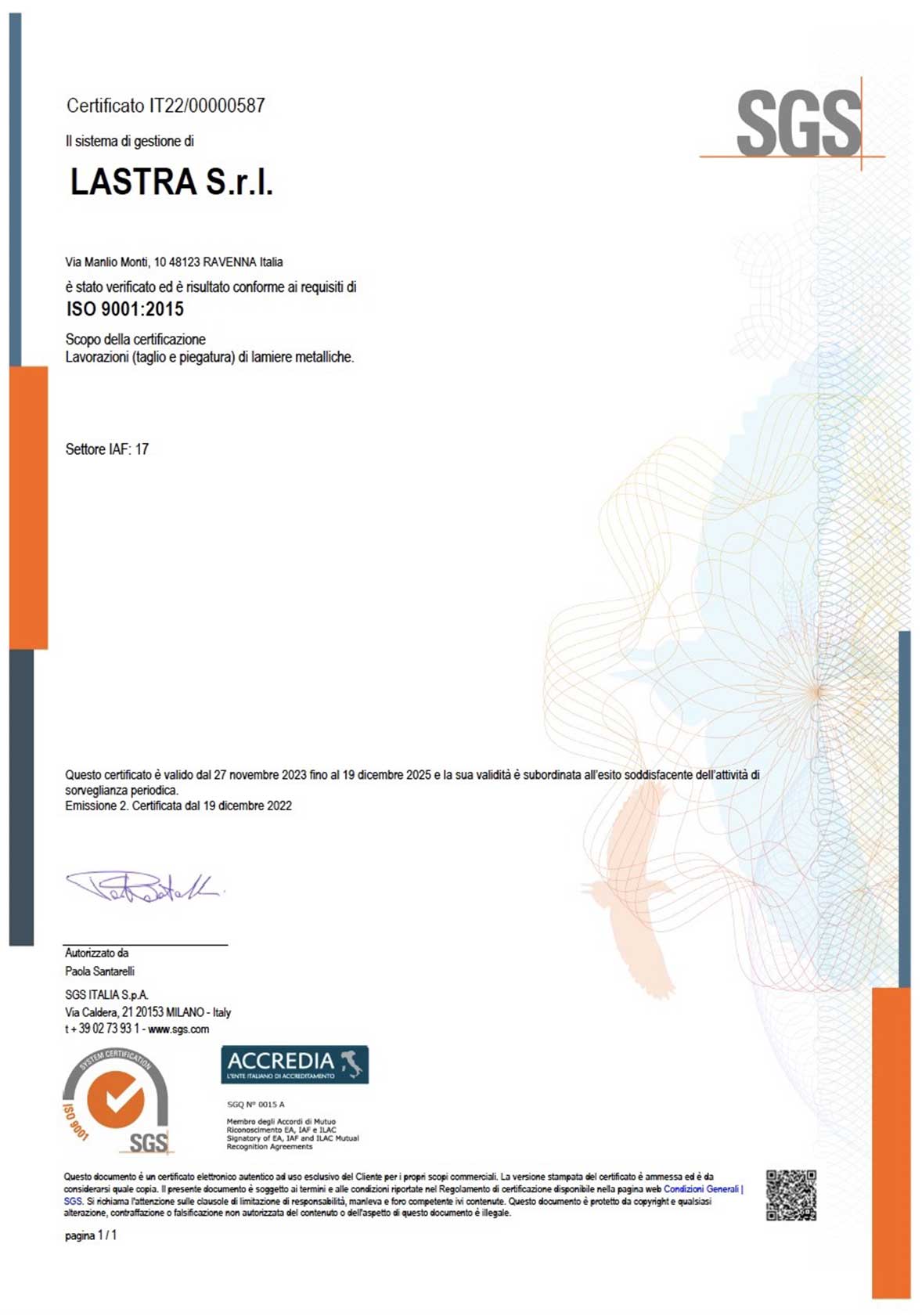 Lastra - Certificazione ISO 9001